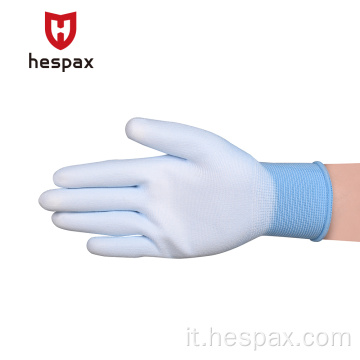 Guanti blu in poliestere a maglia da 13 g rivestiti di Hespax PU